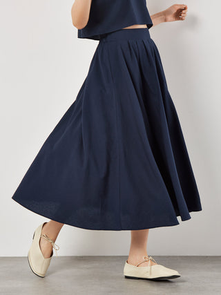 Slub Pleated A-Line Midi Skirt
