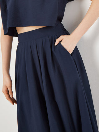 Slub Pleated A-Line Midi Skirt