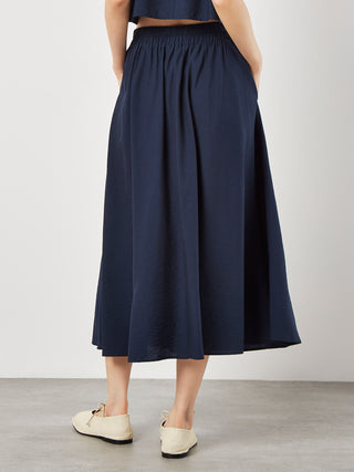 Slub Pleated A-Line Midi Skirt
