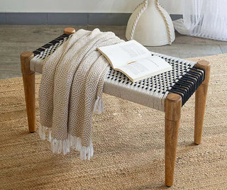Black & White Rope & Wood Bench