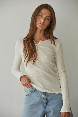 Waffle Long Sleeve Cream Henley