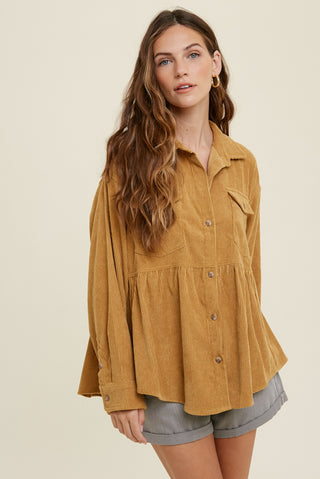 Cora Flowy Corduroy Shirt Jacket