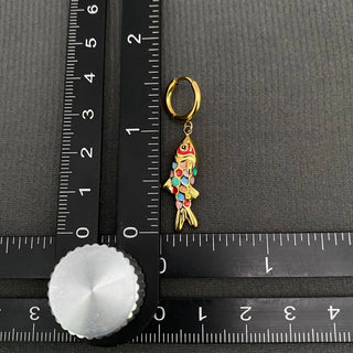 18K Gold and Colored Enamel Fish Huggie Earrings