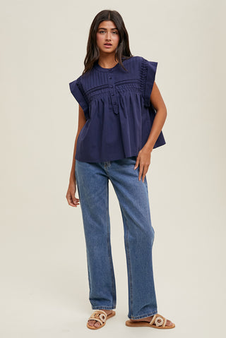 Layla Pintucked Cap Sleeve Blouse