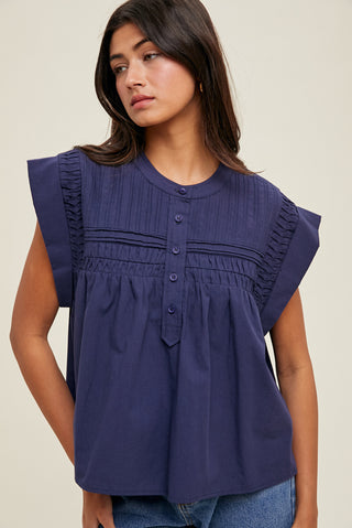 Layla Pintucked Cap Sleeve Blouse