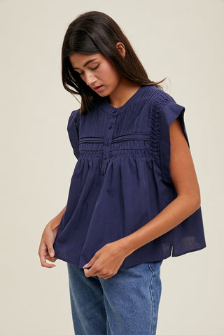 Layla Pintucked Cap Sleeve Blouse