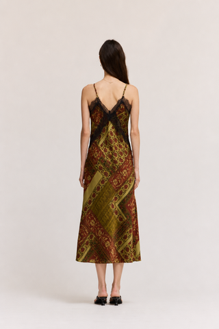 61370TH - MIDI SATIN PRINT DRESS
