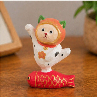 Cat Standing on Fish Carved Figurine