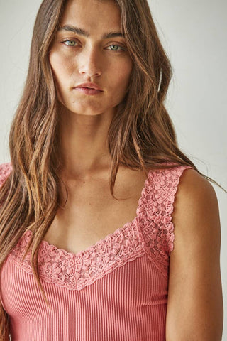 The Clover Lace Trim Ribbed Tank