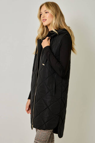 Chai Quilted Puffer Hooded Long Vest