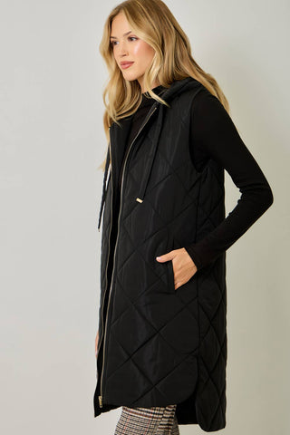 Chai Quilted Puffer Hooded Long Vest