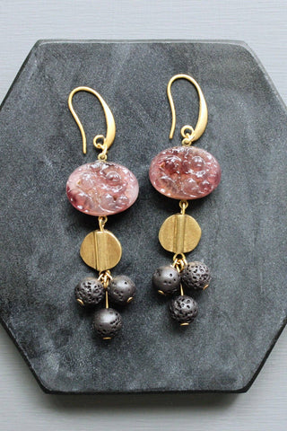 Purple and Jet Bead Cluster Earrings