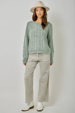 Meadowbrook Washed Cable Knit Sweater