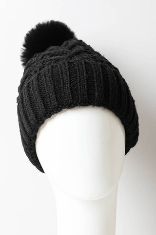 Chalet Thermal-Lined Cable Knit Pom Beanie