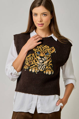 Cocoa Cub Leopard Mohair Vest