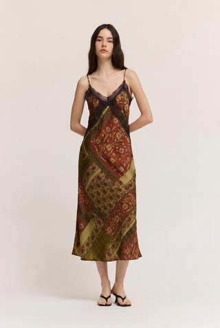 61370TH - MIDI SATIN PRINT DRESS