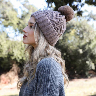 Chalet Thermal-Lined Cable Knit Pom Beanie