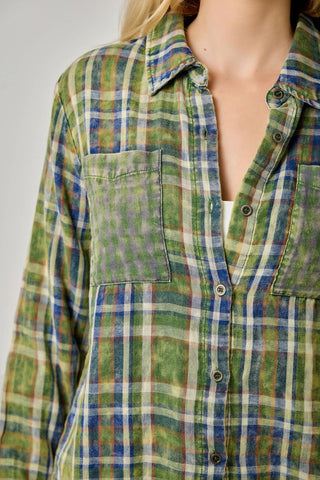 Hearthstone Washed Plaid Fringe Shirt