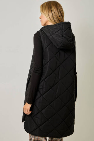 Chai Quilted Puffer Hooded Long Vest