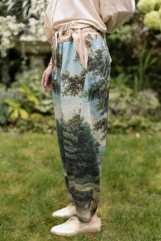 The Mythmaker Linen Crop Artist Pant w/ Boho Landscape Print