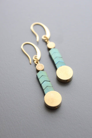 Hematite And Brass Dangle Earrings