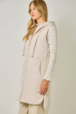 Chai Quilted Puffer Hooded Long Vest