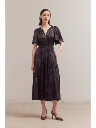 Lizzie Floral Print Satin Dress with Pockets