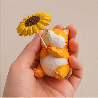 Orange Cat Holding Sunflower