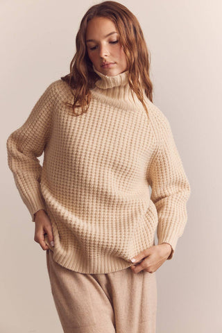 Wool turtleneck waffle sweater