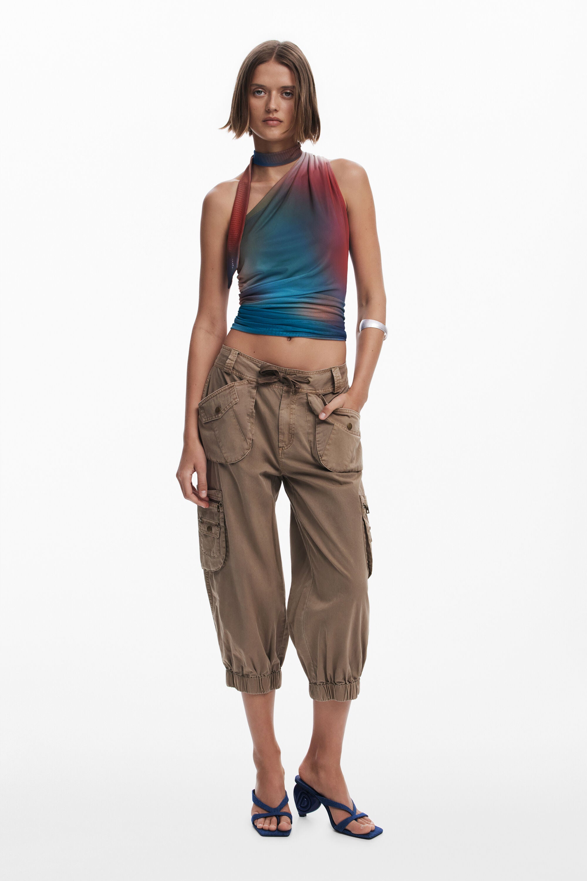 パンツ DRAWSTRING CARGO CROPPED 46 Y's by Yohji Yamamoto Cropped Drawstring Cargo Pants - Khaki