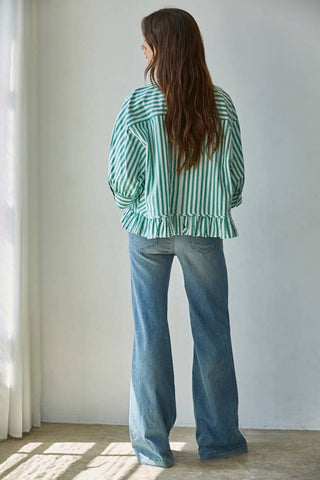 Sabrina Cotton Striped Button Down Ruffle Hem Shirt