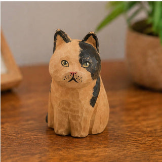 Hand-Painted Wooden Folk Art Cat Figurine