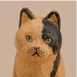 Hand-Painted Wooden Folk Art Cat Figurine