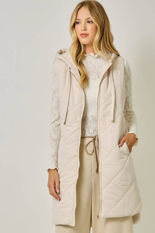Chai Quilted Puffer Hooded Long Vest