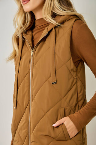 Chai Quilted Puffer Hooded Long Vest