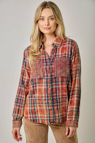Hearthstone Washed Plaid Fringe Shirt