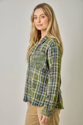 Hearthstone Washed Plaid Fringe Shirt