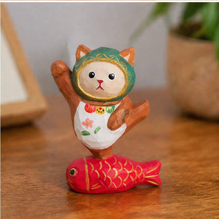 Cat Dancing on Fish Figurine