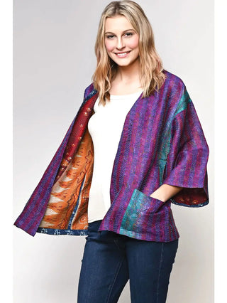 Reversible Silk Kantha Kimono Jacket - Short