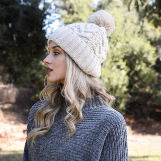 Chalet Thermal-Lined Cable Knit Pom Beanie