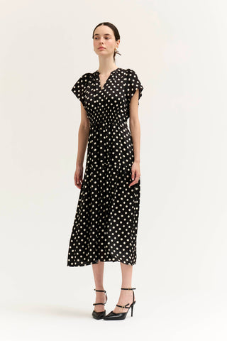 Gamble Polka Dot Satin Midi Dress