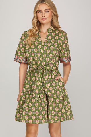 Cameo Block Print Mini Dress