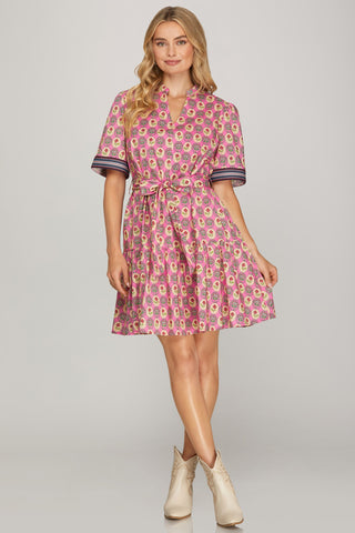 Cameo Block Print Mini Dress