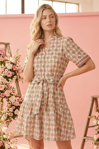 Cameo Block Print Mini Dress