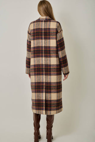 Ginger Snap Plaid Wool Blend Long Coat
