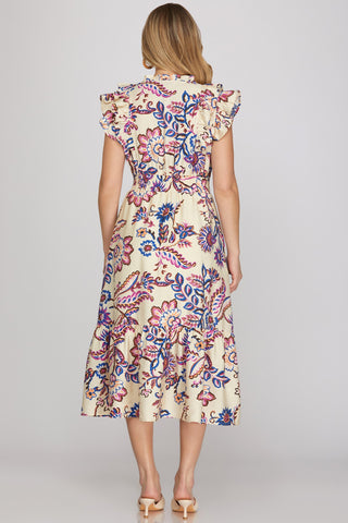 Fresco Ruffle Neck Midi Dress