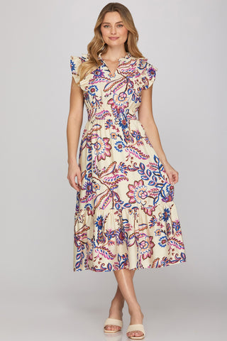 Fresco Ruffle Neck Midi Dress