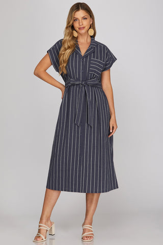 The Harriet Striped Button Down Midi Dress