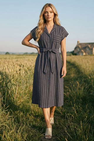 The Harriet Striped Button Down Midi Dress
