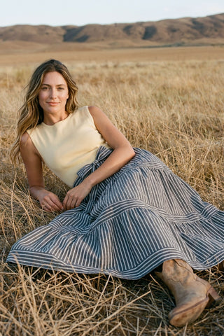 The Frances Striped Combo Midi Dress